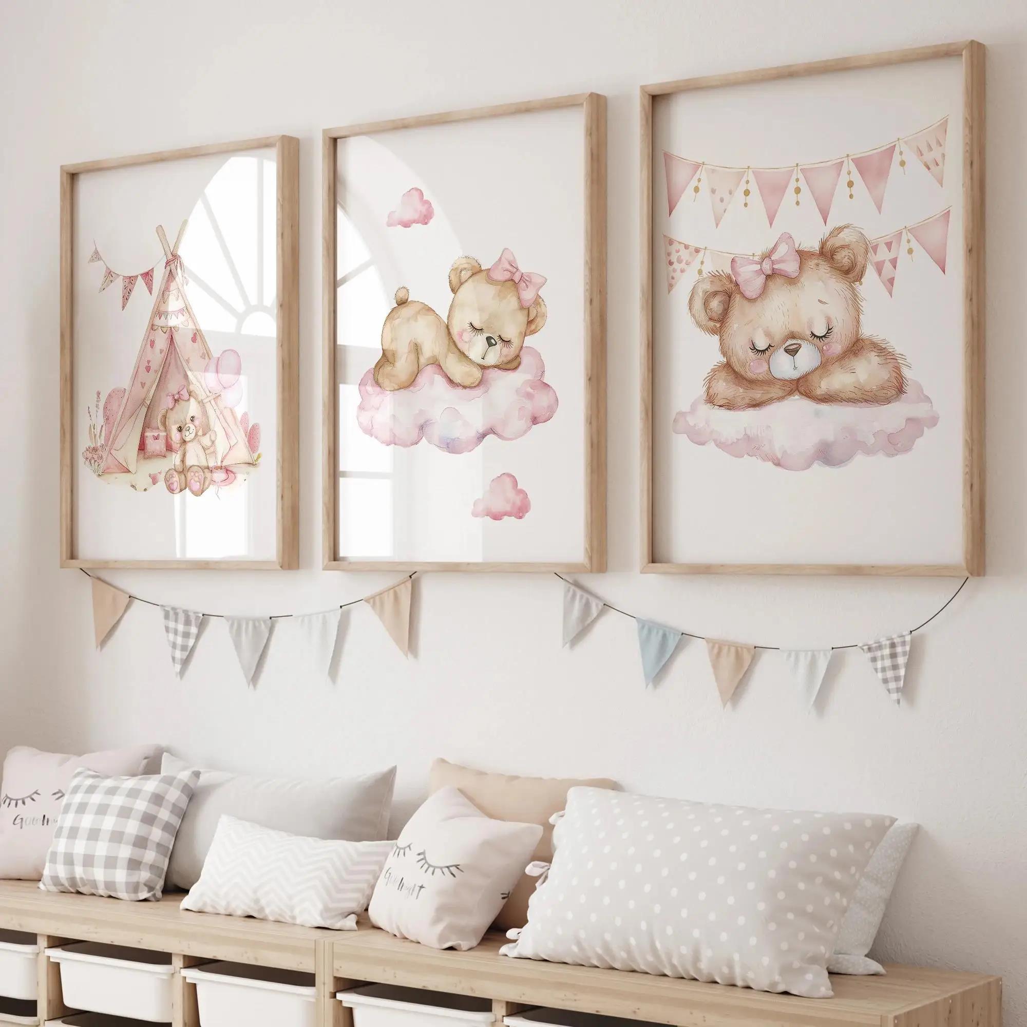 Home Improvement Kids - ピンクドリームベアカルーセルテントスイング壁アートプリントキャンバス絵画ポスター画像リビングベッドルームキッズルーム家の装飾