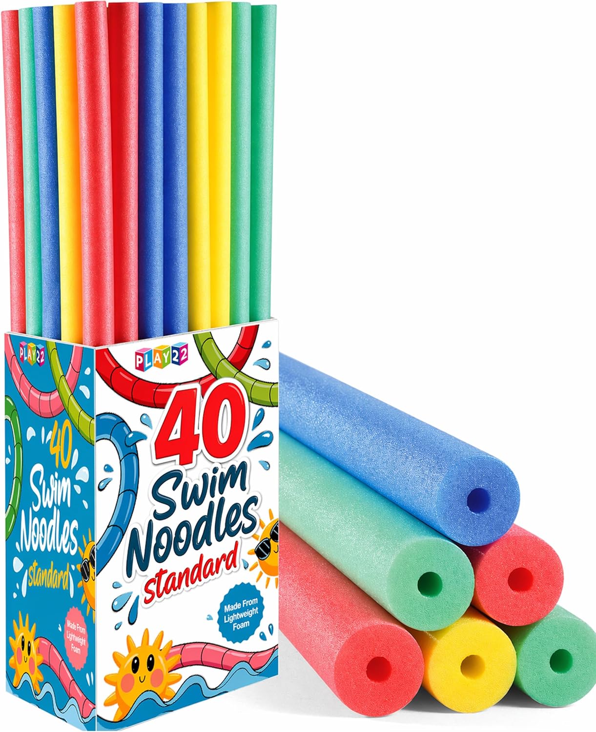 Pipe Insulation Foam - 40本入りプールヌードルフォーム - 4色の高密度フォーム、プール、湖、フロートトレーニング用バルクスイムヌードル - 耐久性のある水泳・エクササイズチューブ、多用途、クラフトプロジェクト、パイプ断熱材