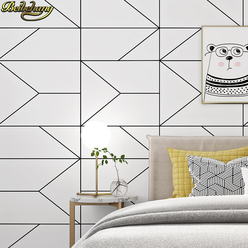 Beibehang 北欧スタイル黒白チェック柄壁紙モダンなミ - Home Improvement Stores のレビューと価格